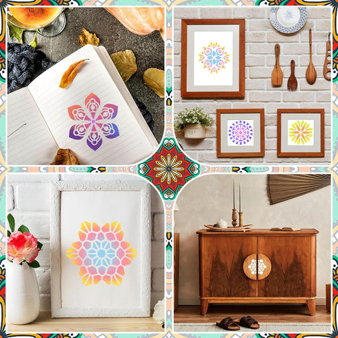 80 Pieces 3 x 3 Inch Mandala Reusable Plastic Art Craft Kits for DIY Painting Art Projects Wood Wall Floor Fabric Furniture Tile Holiday Stencils ...