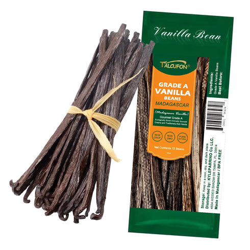 TALCUFON 12 Madagascar Origin Vanilla Beans Grade A Whole Vanilla Pods for Vanilla Extract and Baking...