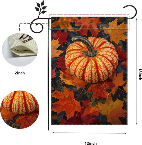 Fall Pumpkin Garden Flag, Autumn Thanksgiving Maple Leaf Garden Flag, Yard Home Decor Welcome Flag, 12x18 Inch Double Sided Burlap, Outdoor Lawn F...