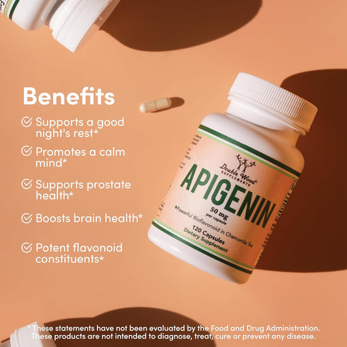 Apigenin Supplement - 50mg per Capsule, 120 Count (Powerful Bioflavonoid Found in Chamomile Tea for Relaxation, Sleep, and Mood) Senolytic Flavono...