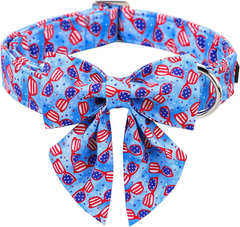 ARING PET American Flag Dog Collar-Summer Patriotic Dog Collar with Sailor Bowtie, Adjustable 4th of July Dog Collars with Metal Buckle...