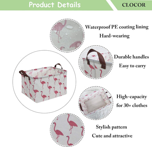 CLOCOR Rectangular Flamingo Storage Basket,Collapsible Cute Pattern Storage Bin,Waterproof Coating Storage Box with Handles,Gift Baskets, Shelf Ba...