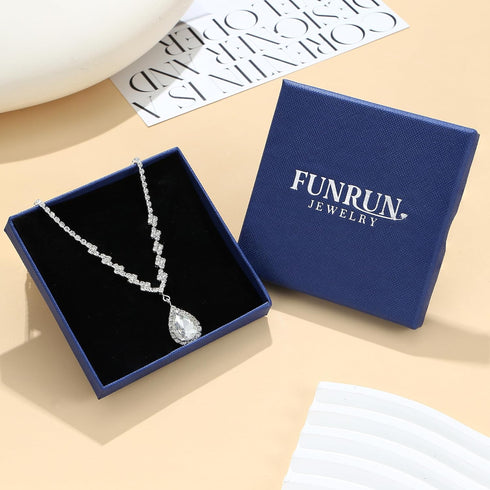 FUNRUN JEWELRY Silver Jewelry Set for Women Rhinestone Necklace and Earrings Bridal Wedding Jewelry Sets for Brides Bridesmaid Crystal Wedding Pro...
