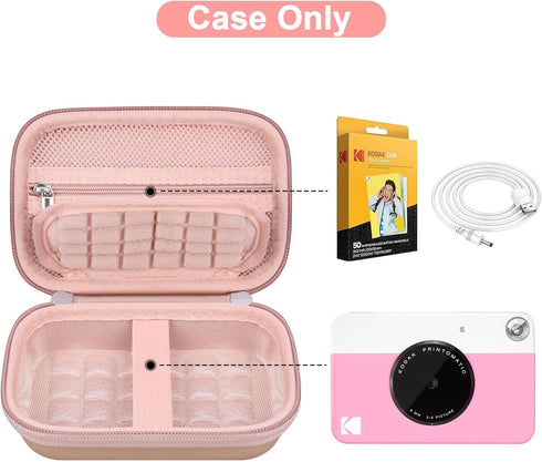 Canboc Carrying Case Compatible with KODAK Printomatic Digital Instant Print Camera, Zipper Mesh Pocket fit Photo Paper and Cable, Rose Gold (Case...