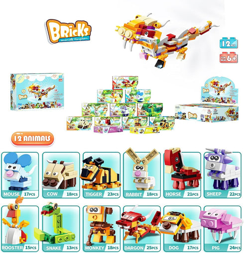 Party Favors for Kids Goodie Bags,12PCS Mini Building Blocks Animal, Building Sets Stem Toys, Assorted Building Blocks Sets for Birthday Party Gif...