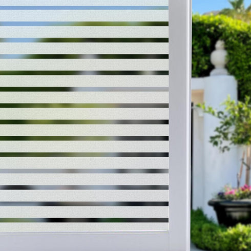 Niviy Frosted Window Film Privacy Window Sticker Non Adhesive Window Vinyl Film Removable Static Cling Window Film UV Protection Striped Pattern f...