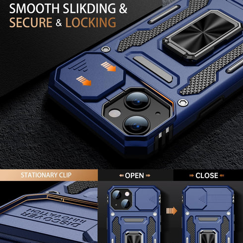 MERRO for iPhone 13 Case with Screen Protector,Sliding Camera Cover,Military-Grade Cover with Magnetic Stand Phone Case 6.1" Navy Blue......