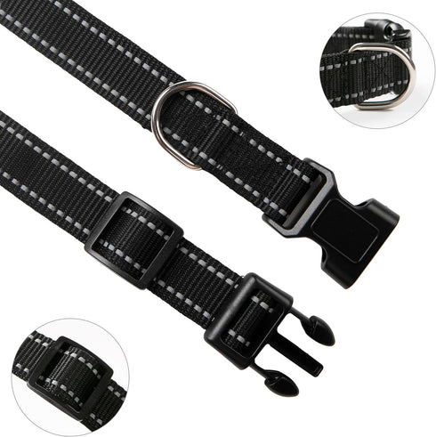 Reflective Dog Collar for Small,Medium, and Large Dogs,Ajustable Nylon Dog Collars with Quick Release Buckle,Black M(Collar+Leash)...
