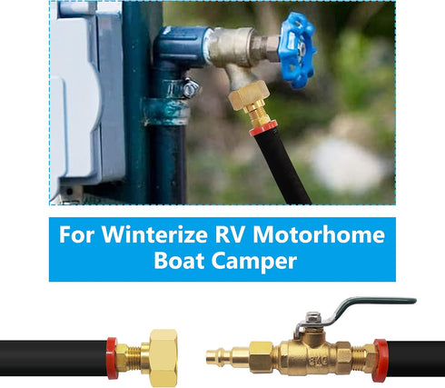 RV Winterize Sprinkler Systems and Outdoor Faucets Air Compressor Quick-connect plug -to 3/4"-11.5 NH hose threads and 1/4" Garden Hose Faucet Blo...