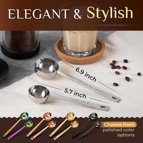 Orblue Premium Coffee Scoop Set - 1 Tbsp (15ml) & 2 Tbsp (30ml) Measuring Tablespoon - Stainless Steel Coffee Measuring Spoon and Scooper with Lon...