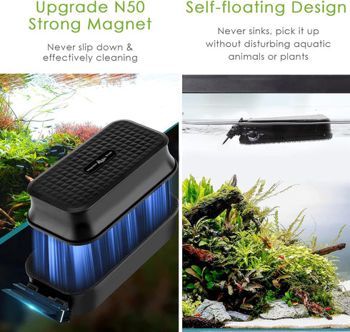 AQQA Magnetic Aquarium Fish Tank Cleaner Fish Tank Glass Algae Scraper Glass Cleaner Scrubber Floating Clean Brush Suitable for Freshwater and Sal...