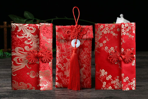 Chinese Red Envelopes, 3pcs Silk Red Envelopes Chinese New Year Hong Bao Packet Lucky Money Embroidery Envelope for New Year,Spring Festival,Birth...