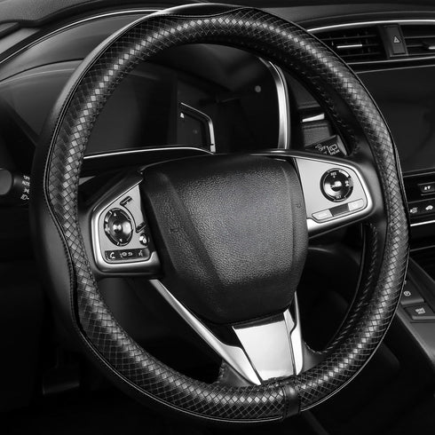 Black Steering Wheel Cover?Heavy Duty?Anti-Slip, Safety, Soft, Leather Steering Wheel Cover,Adaptable to 14.5-15 inches Steering Wheel...