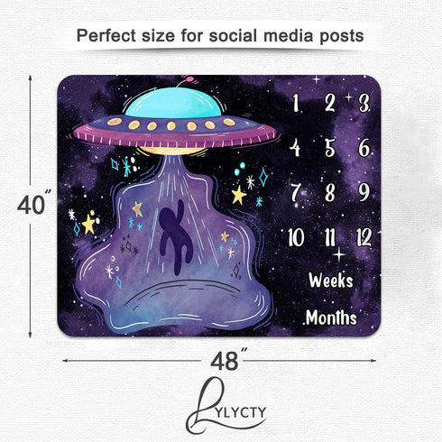 Space Baby Age Blanket, UFO Astronaut Baby Monthly Milestone Blanket Growth Chart Blanket, 48x40 inch Memory Blanket Nurse Receiving Blanket Baby ...