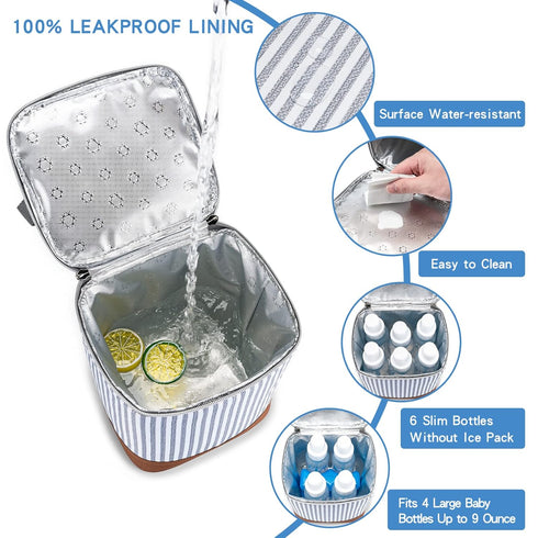 Breast Milk Cooler Bag with Ice Pack Fits 4 Baby Bottles Up to 9 Ounce, Baby Bottle Bag Great for Nursing Mom Daycare, Strap...