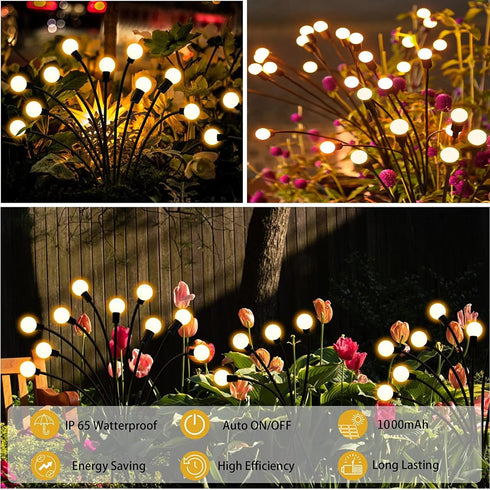 Lezonic Solar Swaying in Wind Firefly Lights,4 Pack Total 32LED Starburst Solar Garden Lights for Outside, Solar Fairy Lights Outdoor Waterproof f...