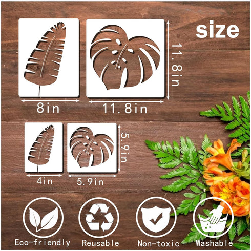 Large Tropical Leaf Stencils for Painting on Wood Wall Reusable Leaves Fern Palm Stencils for Crafts Canvas Furniture Wall Drawing Card Making Pat...