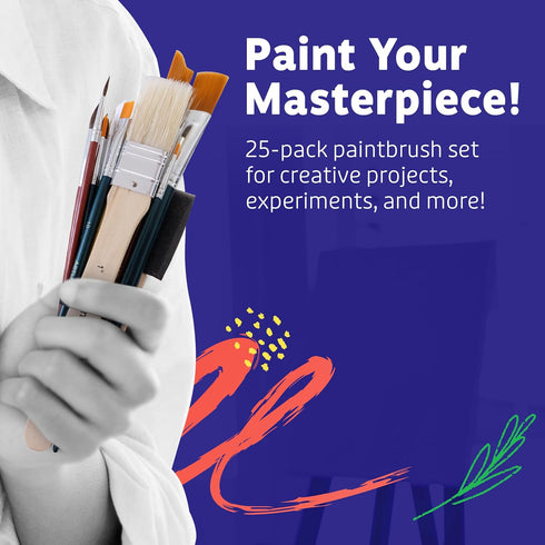 Artlicious Foam Brushes Wood Handle Paint Brush Set - Use with Craft, Watercolor, Oil, Gouache Paints, Face Art, Washable Paints, Miniature Detail...
