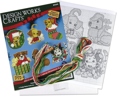 Design Works Crafts Christmas Puppies Counted Cross Stitch Ornament Kit, White...