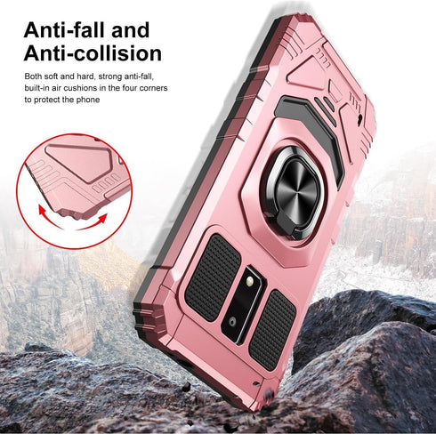 TJS Compatible for BLU View 4 (B135DL) Case, with Tempered Glass Screen Protector, Metal Ring Magnetic Support Kickstand Heavy Duty Drop Protectio...
