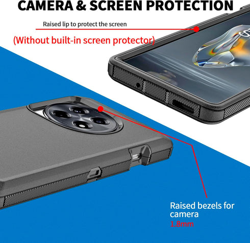 Anloes Case for Oneplus 12R 5G(2024), Phone Case Heavy Duty Shockproof Dustproof Rugged Protective, 3 in 1 Bumper Cover for One Plus 12R (Black).....