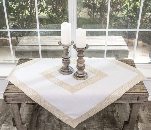 Linens, Art and Things Neutral Earth Tones Greek Key, Square Table Topper, Dresser Scarf, Small Tablecloth (34Wx34L)...