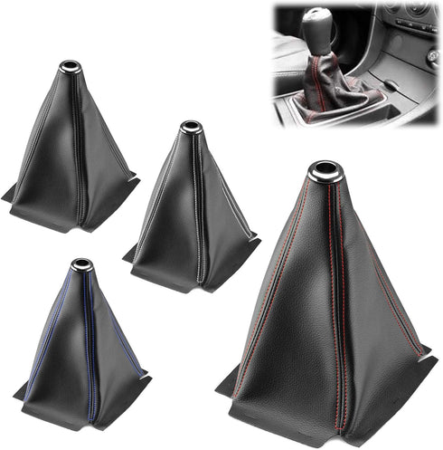 Universal Shift Knob Shifter Boot Cover Black with Blue Stitches PVC Leather MT at Sport PVC Leather...