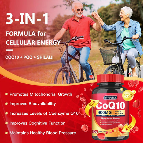 CoQ10 400mg-High Absorption Coenzyme Q10 Supplements with PQQ, Shilajit & Vitamin E, Powerful Antioxidant for Heart & Brain Health and Energy-Prod...