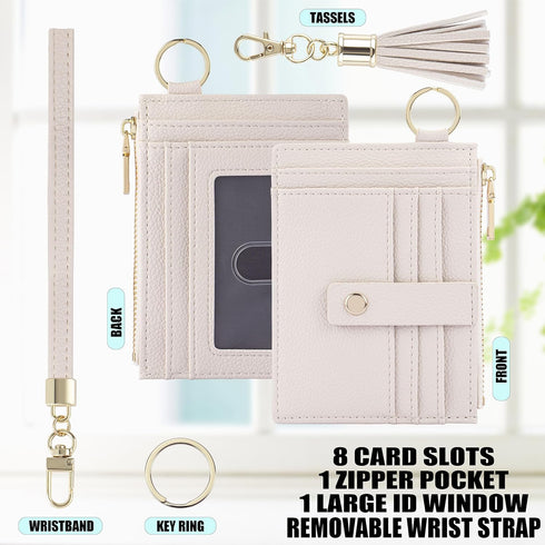 Wristlet Keychain Wallet for Women Slim Rfid Blocking Credit Card Holder Wristlet Zip Id Case Wallet Small Compact Leather Wallet Coin Purse for W...