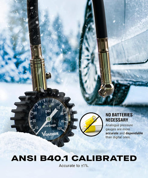 Vondior Tire Pressure Gauge (0-100 PSI) - Certified ANSI B40.1 Tire Gauge for Cars and Trucks, Large 2" Glow Dial Easy-Read Tire Gauges for Tire P...