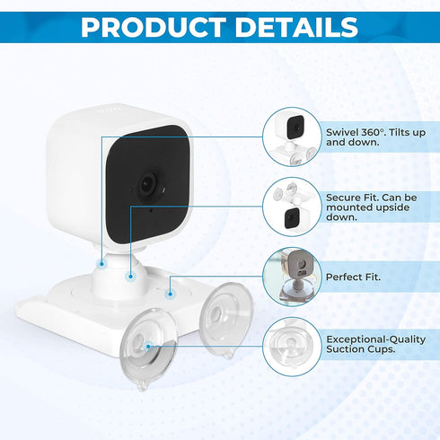 Blink Mini Compatible Secure Suction Mount Bracket with Dual Suction Cups Allows 360 Swivel – Affixes to Stainless Steel, Window Glass, Mirror and...
