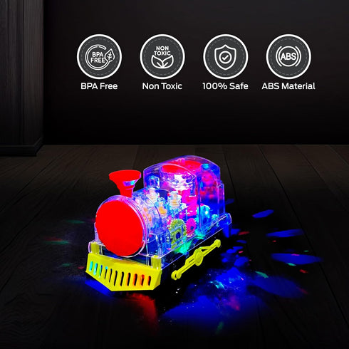 Music Train Toy with LED Light up for Kids - Colorful Moving Transparent Gears for Toddlers -Tummy Time Crawling Baby Toys -Ideal Gift for Boys Gi...
