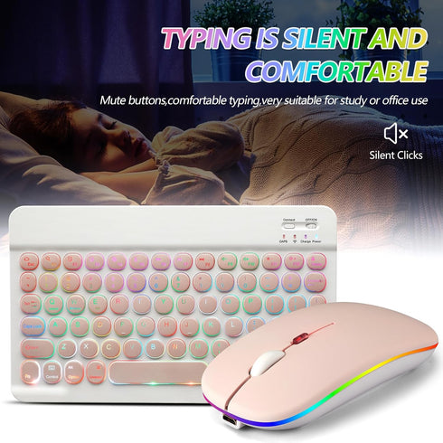 Bluetooth Keyboard and Mouse Combo for iPad - Rechargeable Wireless Keyboard & Mouse with 7-Color Backlit Compatible with iPad 9th/8th Gen, iPad P...