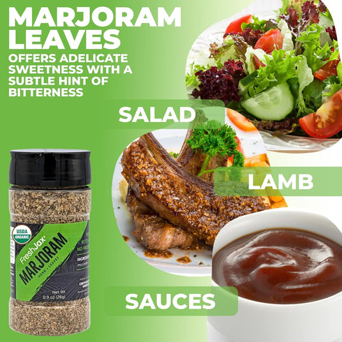 FreshJax Organic Marjoram Leaves (Large Bottle) Non GMO, Gluten Free, Keto, Paleo, No Preservatives Dried Marjoram | Organic Herbs Spices Handcraf...