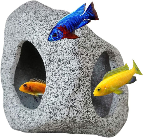 Aquarium Hideaway Rock Cave for Aquatic Pets to Breed, Play and Rest, Safe and Non-Toxic Ceramic Fish Tank Ornaments, Decor Stone for Betta...