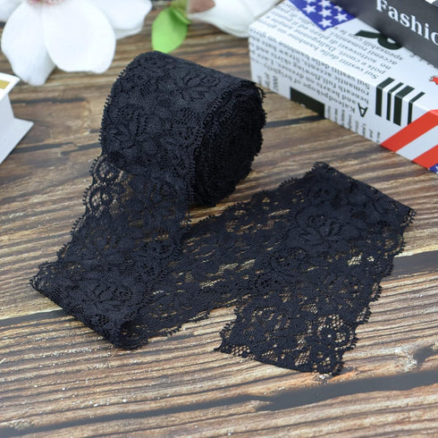 2.4 Inch Black Lace Ribbon,Sewing Lace Trim, Elastic Stretchy Lace Fabric - 5 Yard,Perfect for Crafting,Wedding,Gift Wrapping,Bow Making & Other P...
