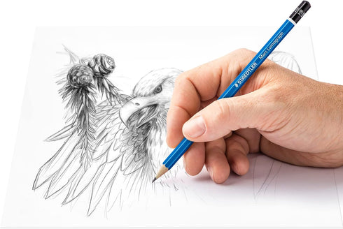 STAEDTLER Mars Lumograph Graphite Artist Pencil Pack, 12 Degrees (8B, 7B, 6B, 5B, 4B, 3B, 2B, B, HB, F, H, 2H), Mars Plastic Eraser, 61 100 P...