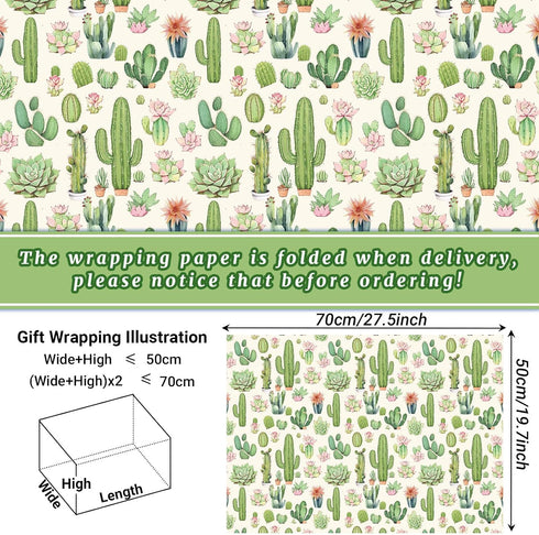 12 Sheets 28 * 20 Inches Succulents Wrapping Paper Watercolor Green Succulents Gift Wrap Paper for Birthday Wedding Baby Shower DIY Craft...
