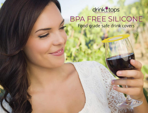 Drink Tops Ventilated Silicone Wine Glass Covers - Weighted Cover Allows air to circulate - Outdoor Glass Protectors prevent particles - BPA Free ...