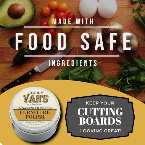 Daddy Van's All Natural Beeswax Furniture Polish – Unscented, Food-Safe Wood Wax for Furniture, Cabinets, Antiques & Butcher Blocks – Non-Toxic, C...