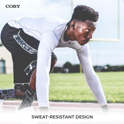Coby True Wireless Bluetooth Earbuds | Interchangeable Ear Hooks & Tips | Sweat-Resistant |14-Hours Play Time | Drop-Proof Charging Case | Wireles...