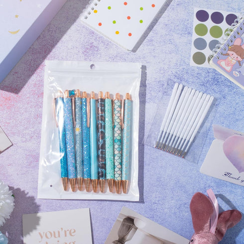 9 Pcs Fancy Pens for Women Cute Pens Sparkly Glitter Pens with 10 Pcs Black Ink Refills Pretty Pen Gifts Journaling Pens for Girls Office School C...