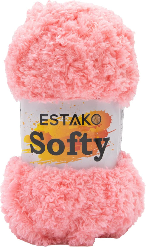 Estako Softy 100% Polyester Fluffy Soft Chunky Bulky weight #5 Yarn for Crocheting and Knitting 3.52 oz (100 gr) 98 Yds (90 m) (9320 - Pink)......