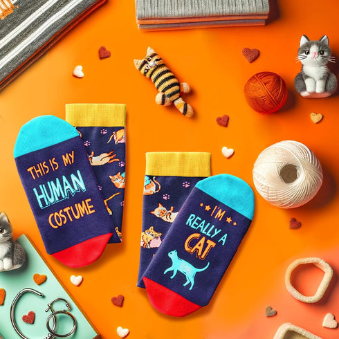 HAPPYPOP Funny Cat Gifts Cat Mom Gifts for Women, Novelty Cat Socks Crazy Silly Fun Socks Gifts for Her...