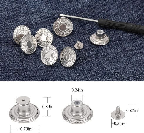 20 Sets of 20 mm Button Pins for Jeans, Jean Buttons Pins for Loose Jeans, No Sew and No Tools Instant Replacement Snap Tack Pant Button, Reusable...