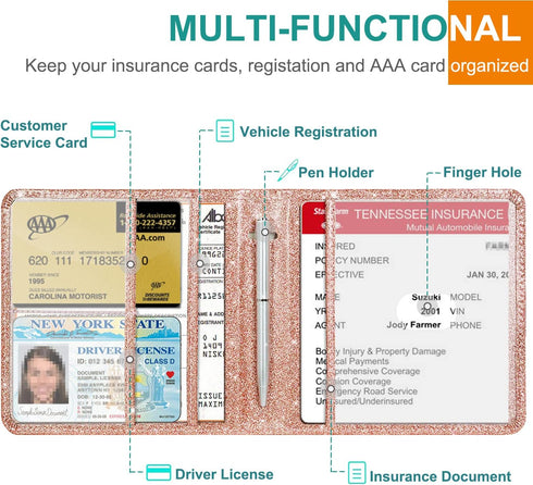 RSAquar Car Registration and Insurance Holder, Vehicle Glove Box Car Organizer Men Women Wallet Accessories Case for Cards, Essential Document, Dr...
