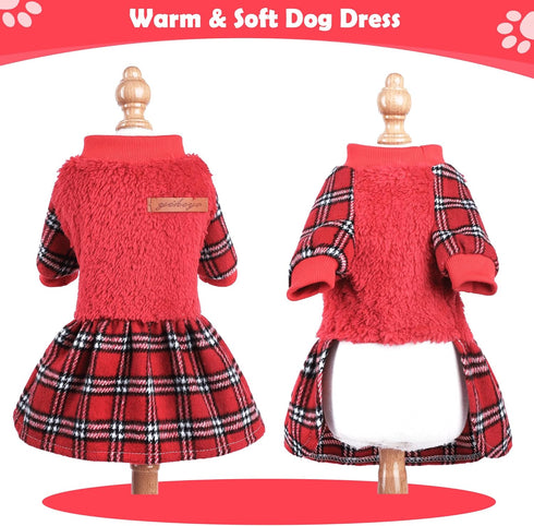 Dog Christmas Outfits Small Dog Christmas Sweater Dress Red Plaid Xmas Winter Dog Clothes Sweater for Small Dogs Girl Holiday Clothing Pet Apparel...