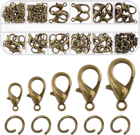 Swpeet 170Pcs Bronze 10mm 12mm 14mm 16mm 18mm Open Jump Rings and 6mm Lobster Clasps Assortment Kit, Perfect Jewelry Findings Kit Fits for DIY Mak...