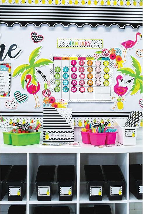 Schoolgirl Style Simply Stylish Tropical 92-Piece Calendar Bulletin Board Set for Classroom, Monthly Wall Calendar with Numbers, Birthdays and Mor...
