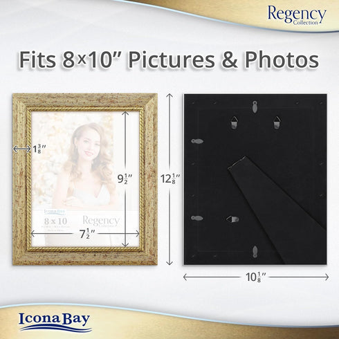 Icona Bay 8x10 Gold Picture Frame, French Baroque Style Photo Frame 8 x 10, Wall Mount or Table Top, Regency Collection...